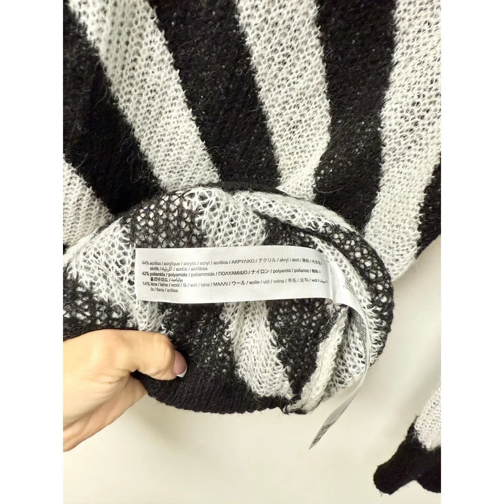 Zara Diagonal Stripe Long Sleeve Knit Sweater Dress Black/White Women's Size M - Image 4