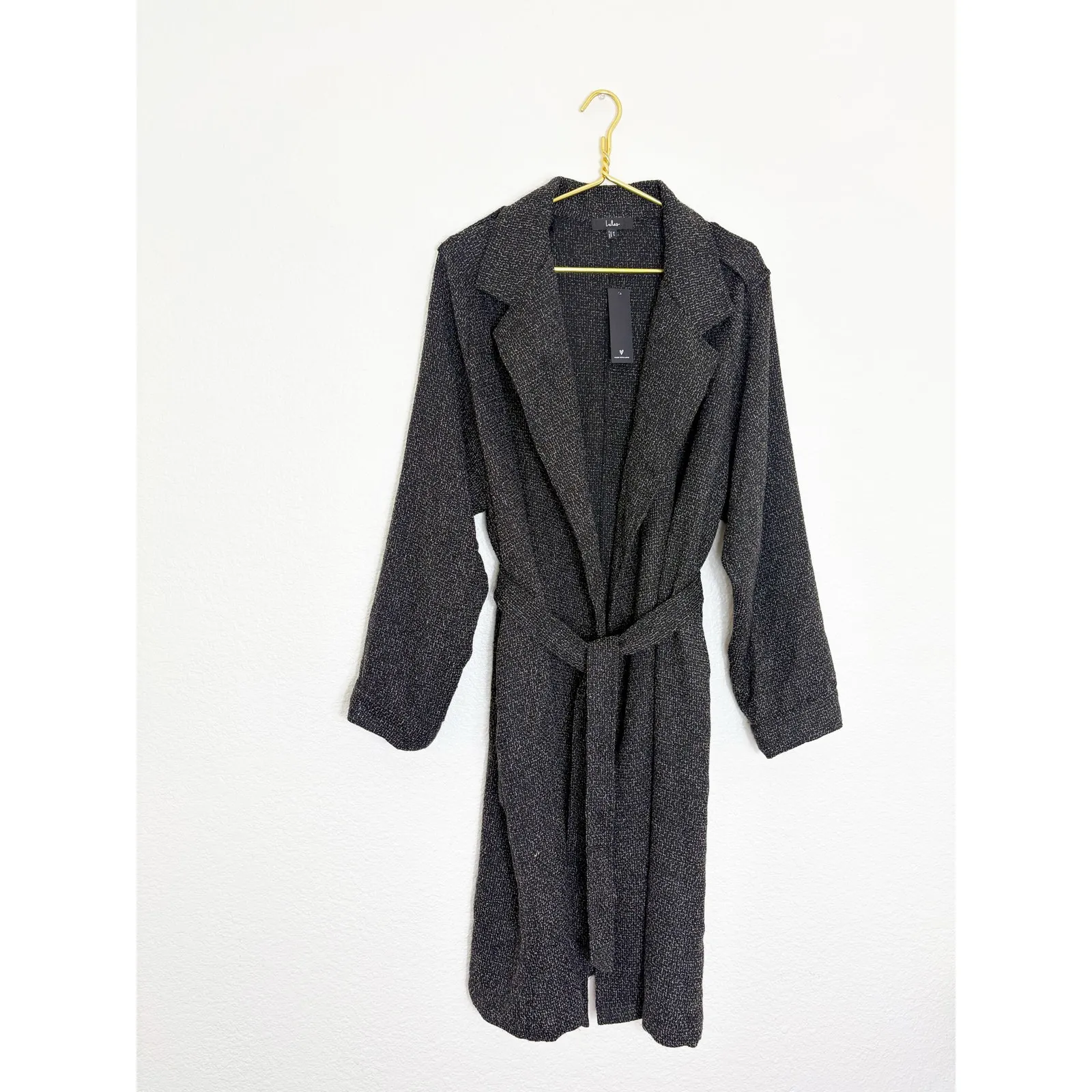 NWT Lulus Prepped Perfection Black White Tweed Trench Coat Size XL Quiet Luxury - Image 4