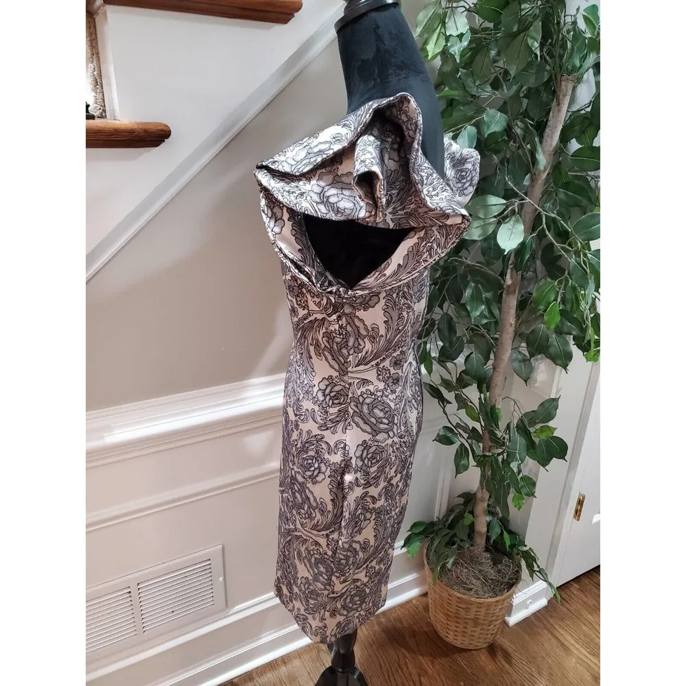 Vesper Women Floral Polyester Square Neck Short Sleeve Knee Length Dress Size 14 Brown - Image 7