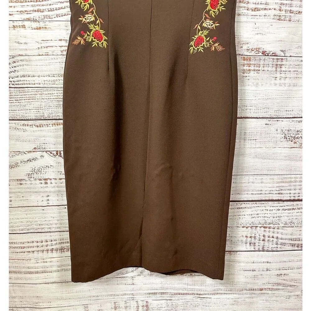 Maggy London Women's Floral V-Neck Sleeveless Zip Mini Dress Brown Size 6 - Image 7