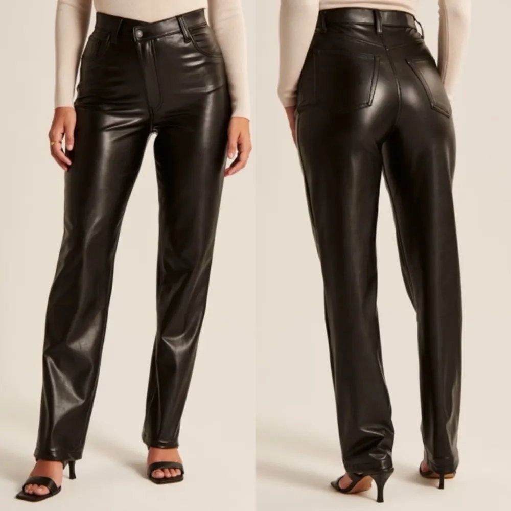 Abercrombie & Fitch Criss-Cross Waistband Vegan Leather 90s Straight Pants - Image 2