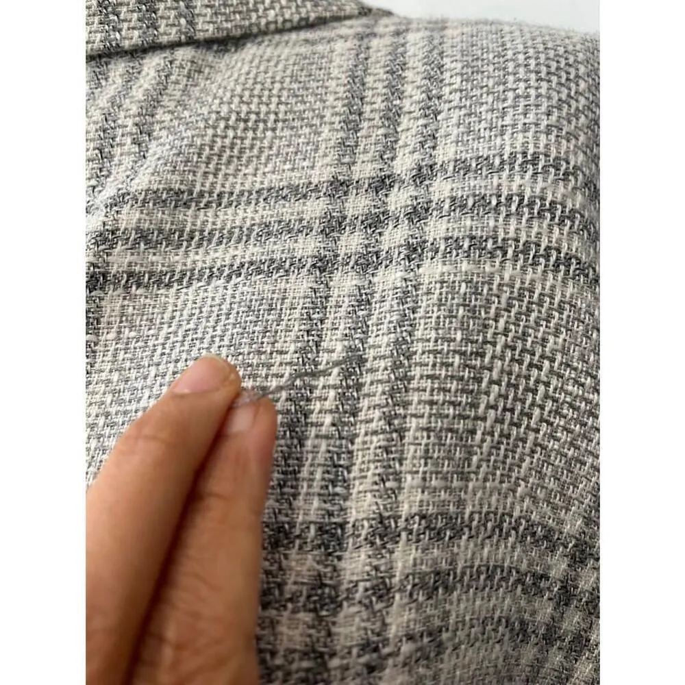 Vintage Liz Claiborne Grey and cream Plaid check single button Blazer Size 14 - Image 11