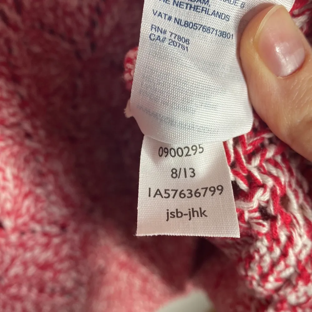 Tommy Hilfiger Heather red Diamond chunky knit cotton sweater with Pom-poms XL - Image 10