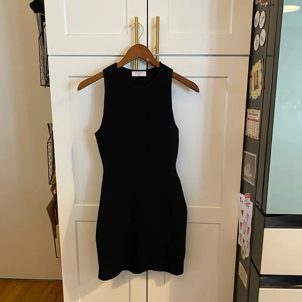 Aritzia Babaton Black Ribbed Sculpt Knit Racer Back Dress classic minimalist - Image 4