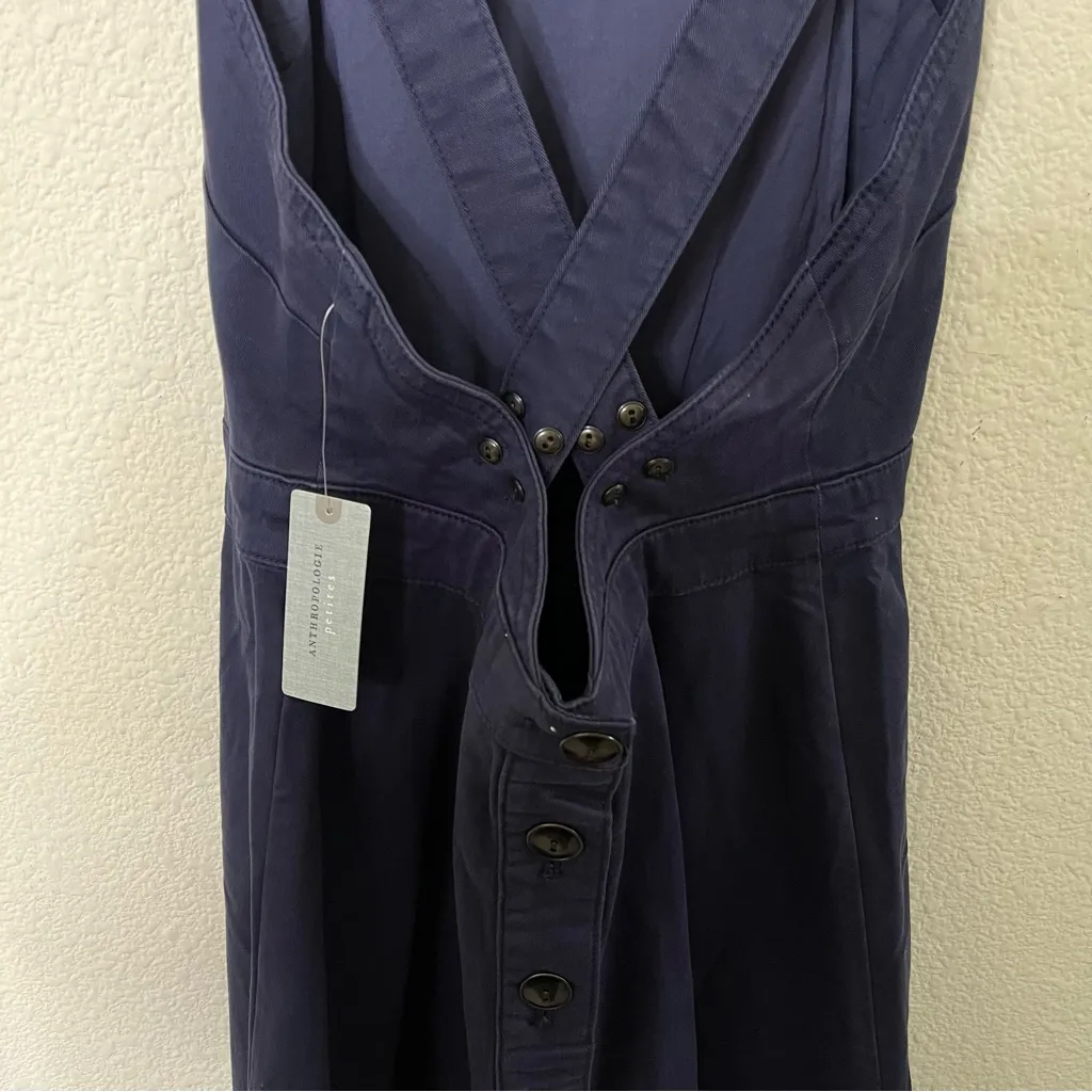 NWT Anthropologie Maeve Navy A-Line Flared Open Back Overall Midi Denim Dress 2P - Image 7
