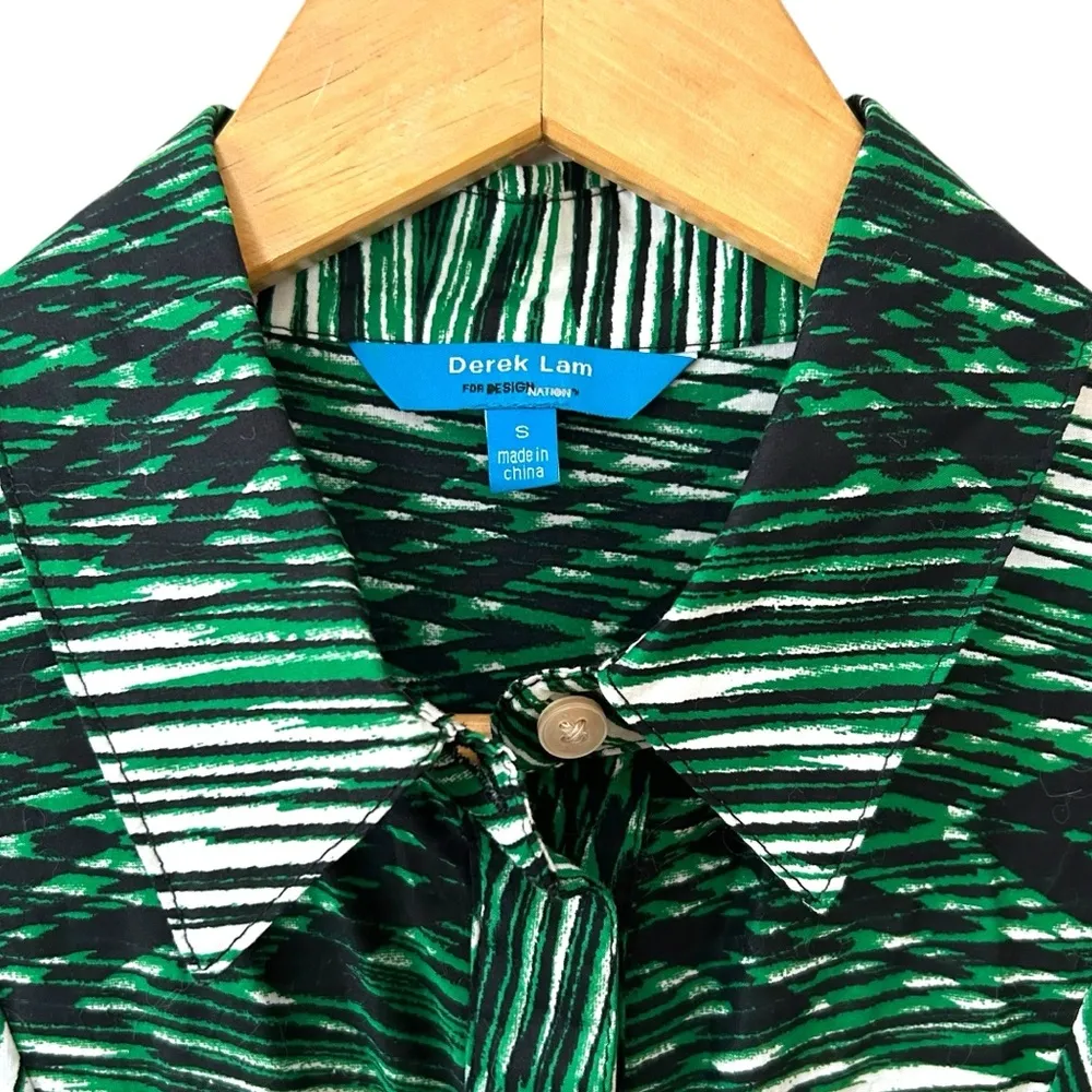 Derek Lam Design Nation Green Pattern Button Down Collared Neckline Shirt‎ Dress - Image 3