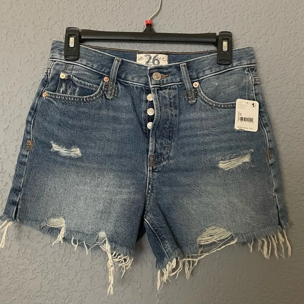NWT Free People Blue Distressed Button Down Shorts Size 26 - Image 5
