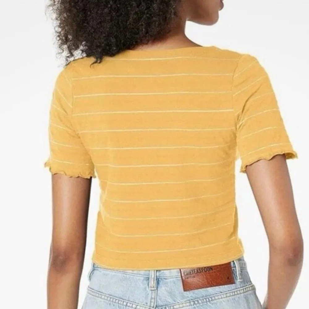Roxy  Uncomplicated Mind Button Front Stripe Tee Ochre Beachy Yarn, Small, NWT - Image 2