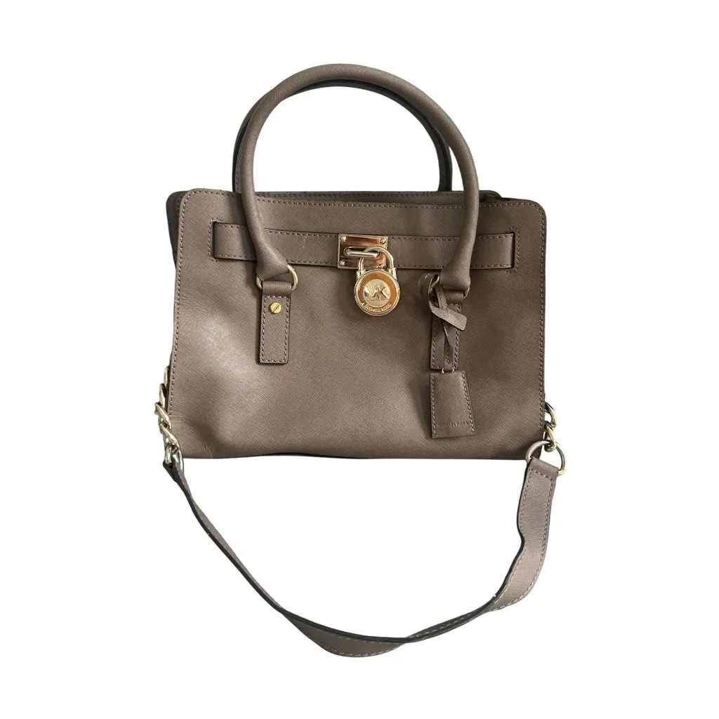 MICHAEL KORS Taupe Saffiano Leather East West Medium Satchel Handbag - Image 3