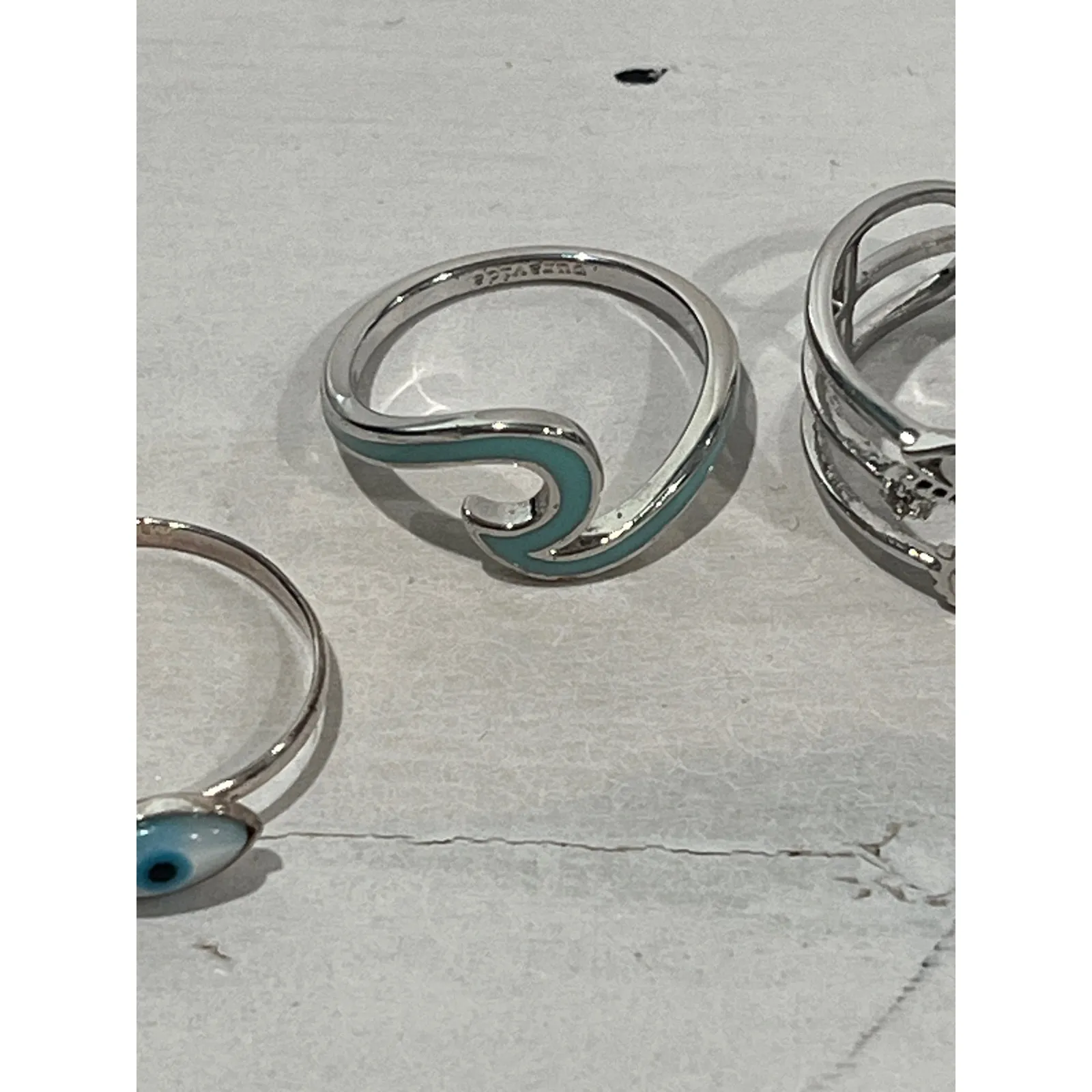 Ring lot of 5 Evil‎ Eye Wave Coin Silver Tone Boho Jewelry size 6 and 7 - Image 3