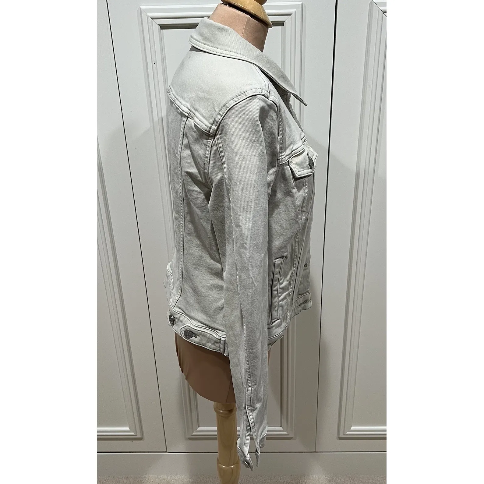 Loft Sage Green Denim Jacket Classic Preppy Boho Stretch - Image 4