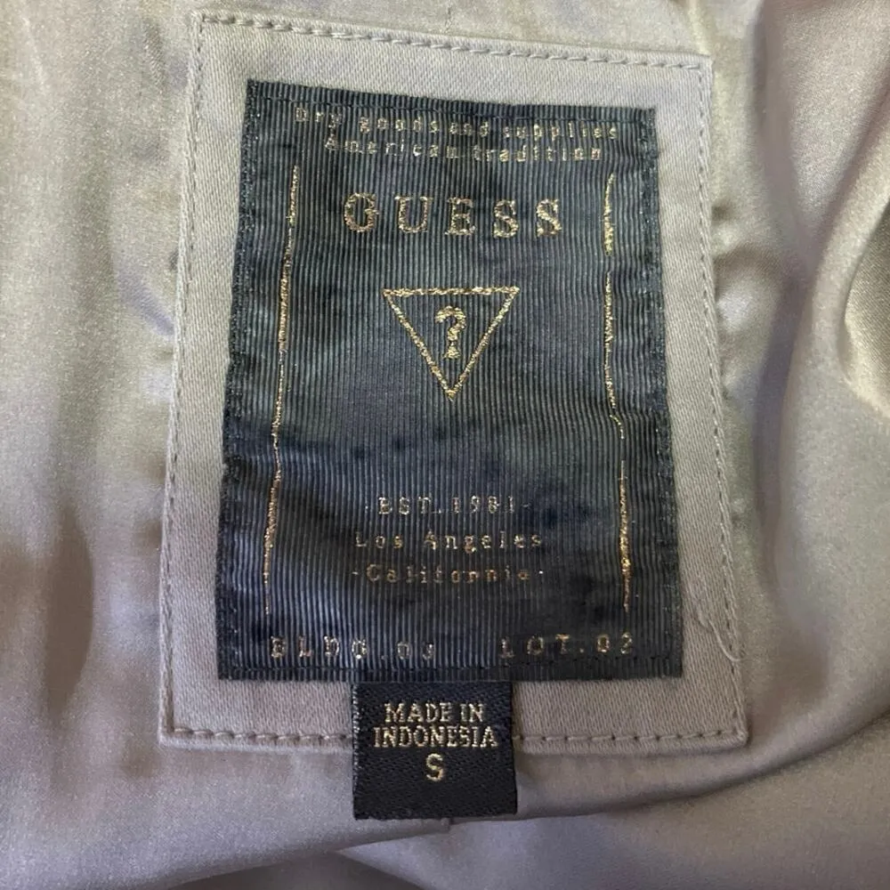 Guess Women's Tan Leather Trim Long Sleeve Zip Up Belted Trench Coat Jacket Sz S - Image 4