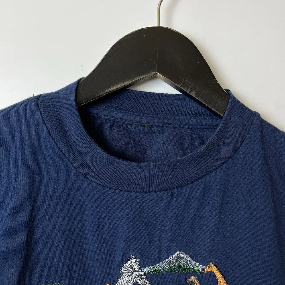 Vintage Kenya T Shirt XL Safari Embroidered Wildlife Nature Tee Dash Lions Blue - Image 4