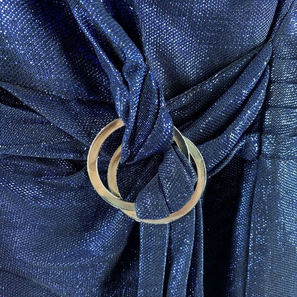 Jonathan Simkhai Blue Metallic Long Sleeve Wrap Dress Size XS Evening Cocktail - Image 5