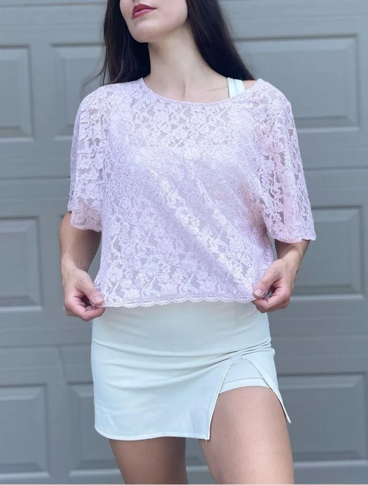 Victoria’s Secret Sheer Lace Balletcore Romantic Coquette Short Sleeve Crop Top - Image 4