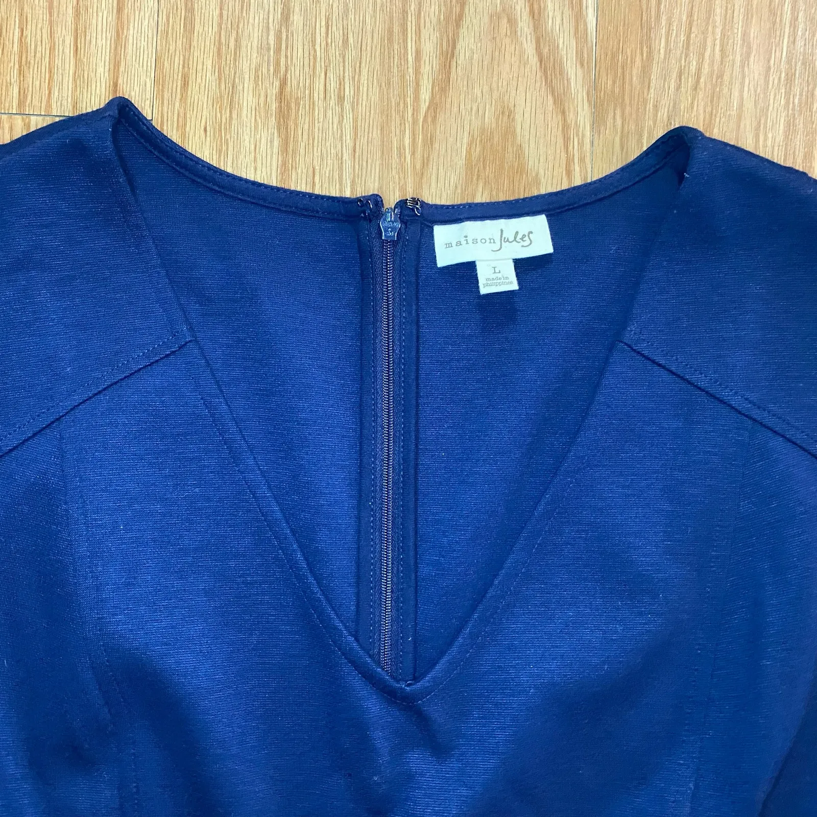 Maison Jules Blu Notte Fit & Flare Blue Pleated Mini Dress Womens Large - Image 5