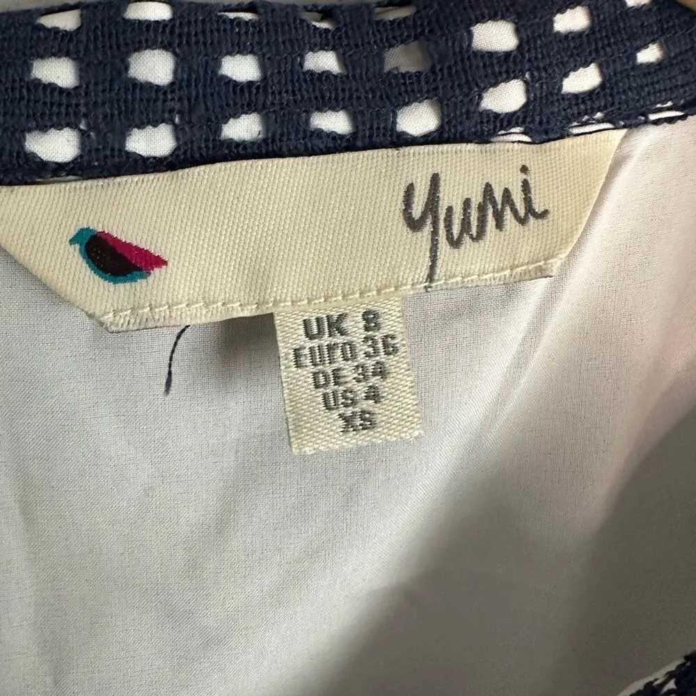 ModCloth Yumi Blue Lace Shirt Dress Gold Buttons Cottage Twee Peter Pan Collar - Image 6