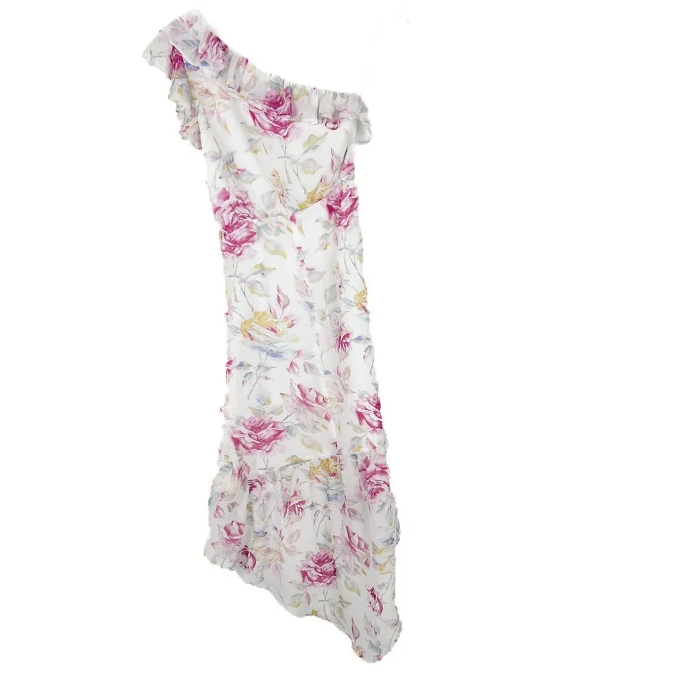 Majorelle Zella Dress in Romance Floral One Shoulder Ruffle White Size XS - Image 11
