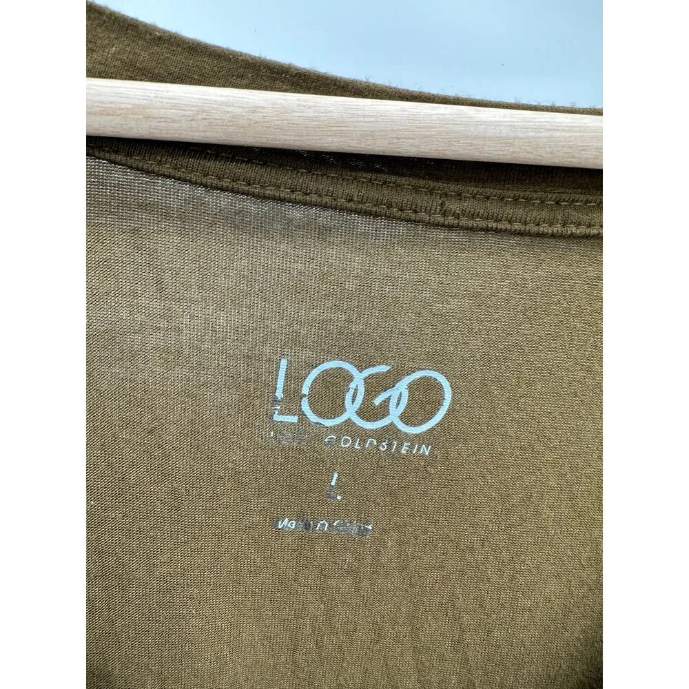 LOGO Lori Goldstein Top Women LARGE Olive Green V-Neck Long Sleeve Tunic - Image 5