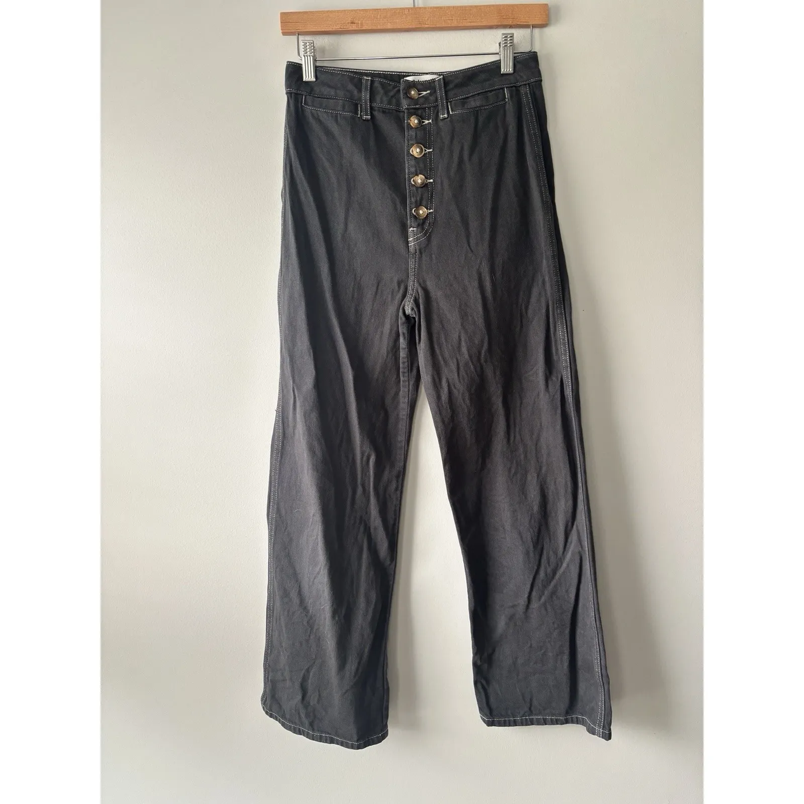 Reformation Lexi High Rise Wide Leg Button Fly Jean Washed Black Size‎ 27 - Image 3