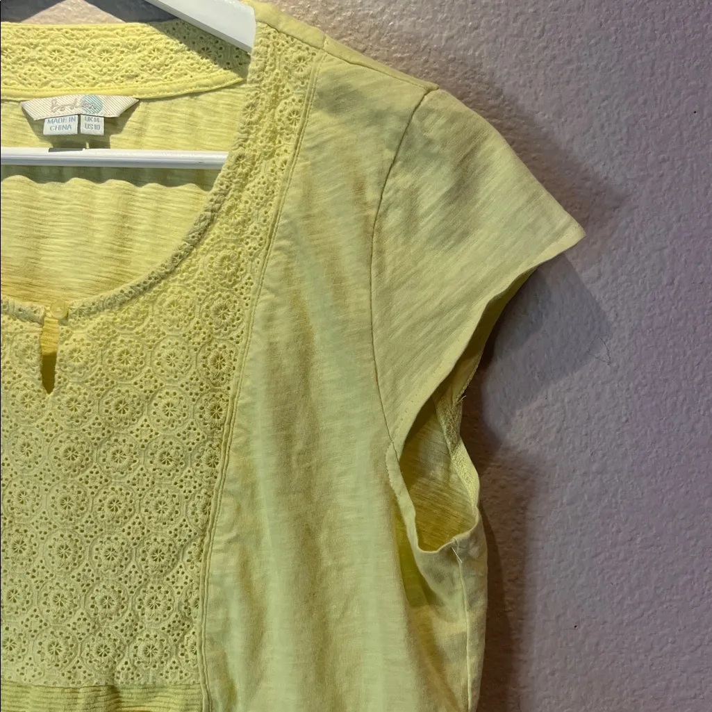 Boden Women’s Yellow Cotton cap Sleeve Crochet Detail Top Size 10 - Image 8