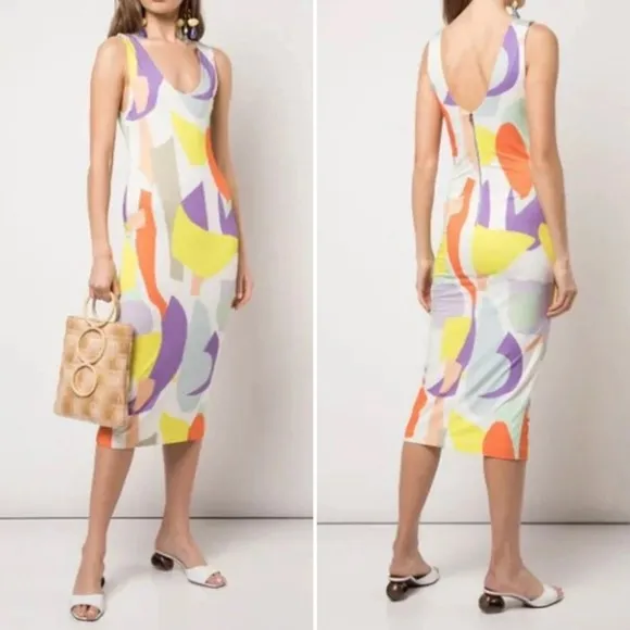 ALICE AND OLIVIA JAMES ABSTRACT PATTERN BODY-CON TANK DRESS IN WHITE MULTI 10 - Image 2