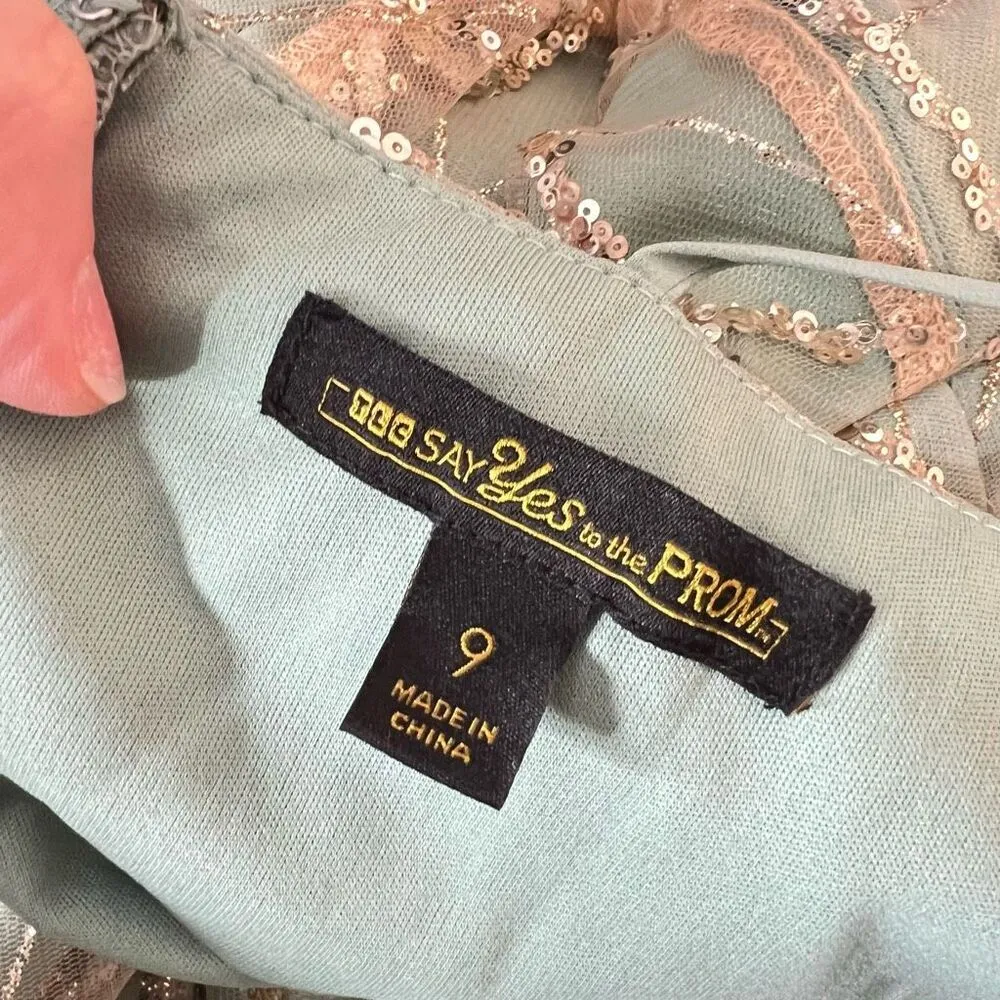 TLC Say Yes to the Prom Green Gold Sequin Glitter Sleeveless Ball Gown Size 9 - Image 8