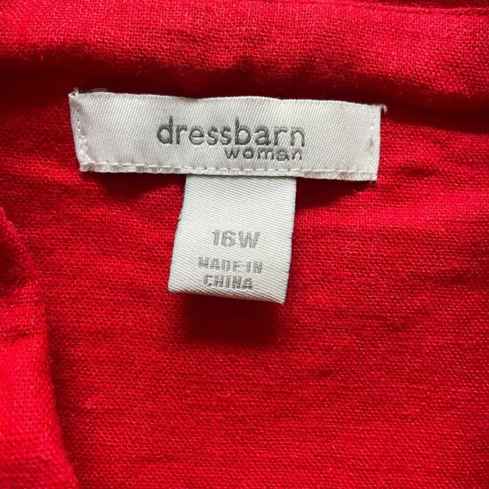 Vintage DressBarn Woman Red Linen Blouse Shoulder Pads Plus 16W u - Image 4