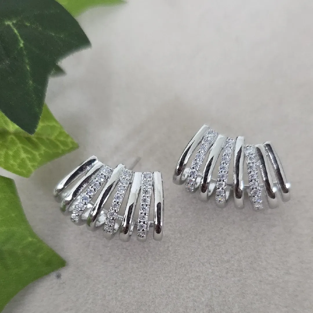 Silver Gold Filled 8 Row Illusion Earrings with CZ - Image 2