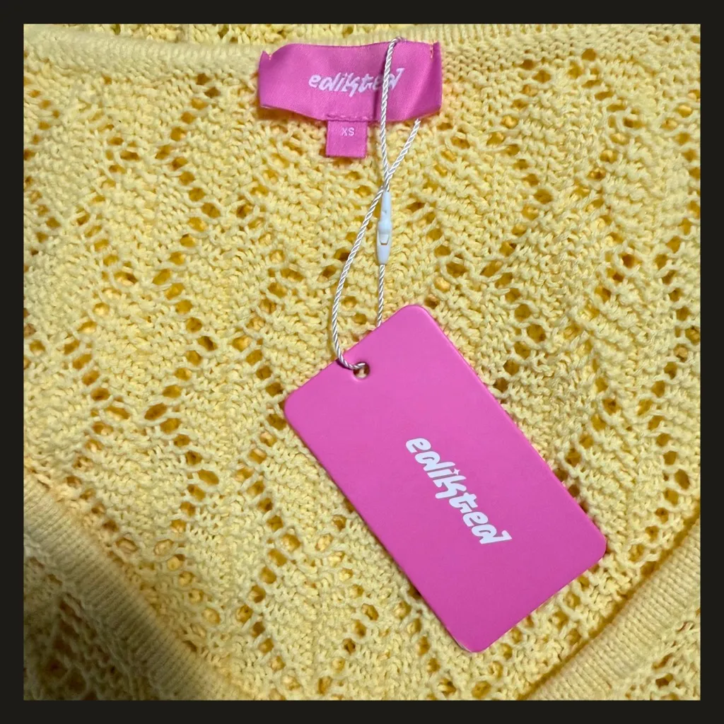 Edikted Brie Yellow Crochet Cut-Out Mini Dress XS NWT Festival Beach Cover Up - Image 12