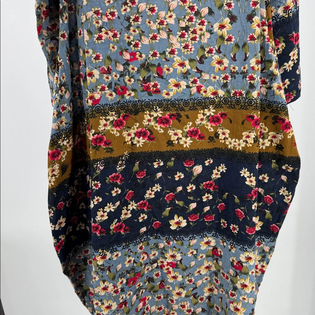 Zanzea Floral Maxi Dress Blue Multicolor cotton pockets M boho casual modest - Image 5
