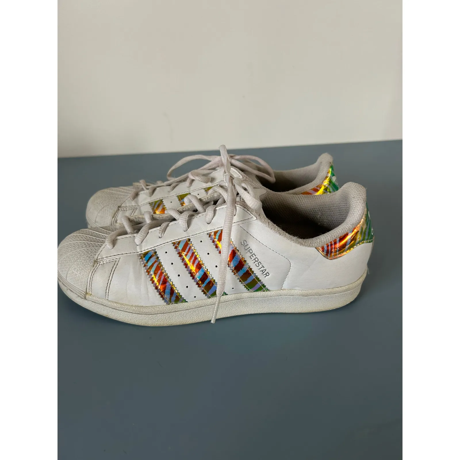 Adidas womens sneaker size 7 Superstar iridescent stripes - Image 5