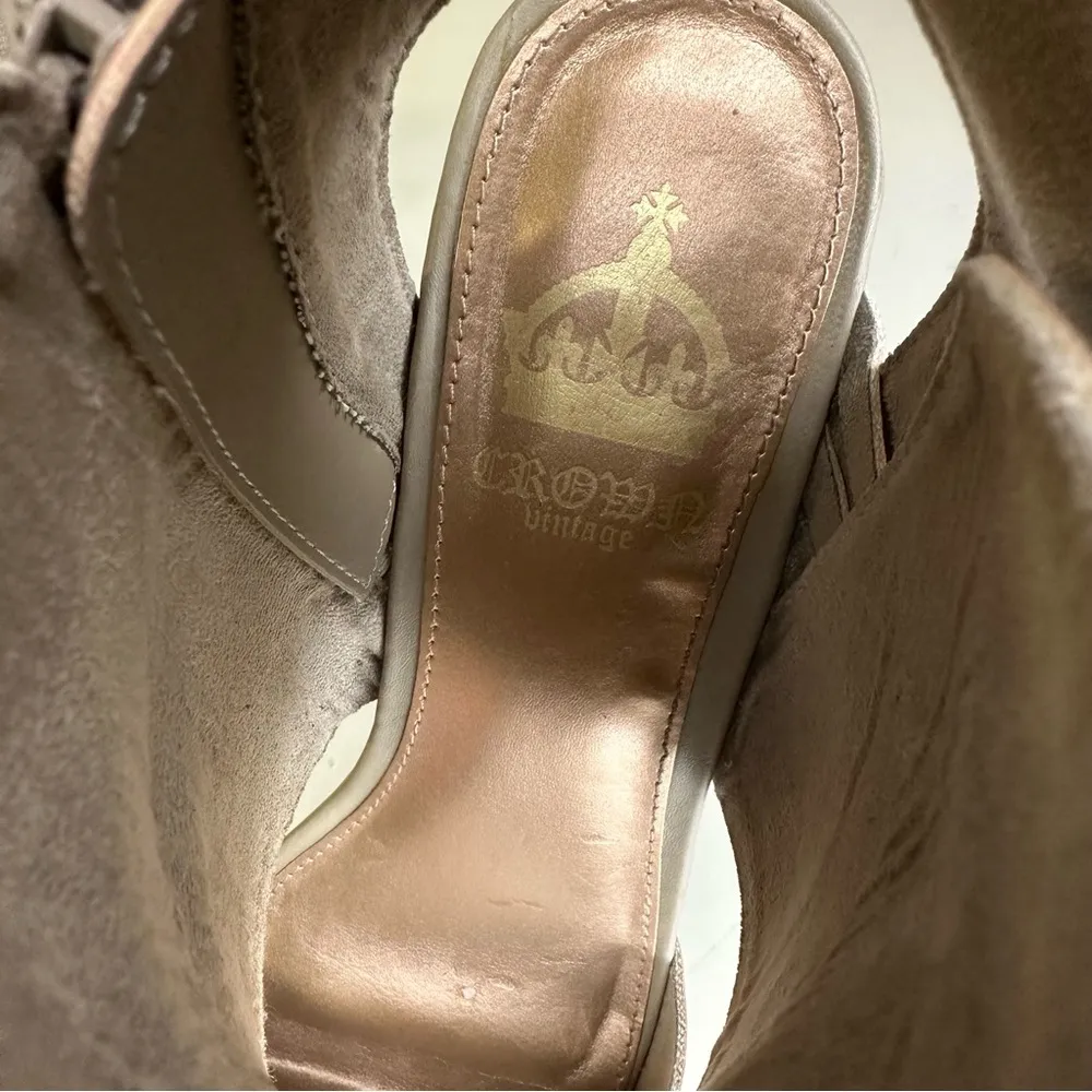 Vintage Crown Taupe 3.5 Inch Wedge Buckle and Zip Bootie Sandals Womens 10 Tan - Image 7