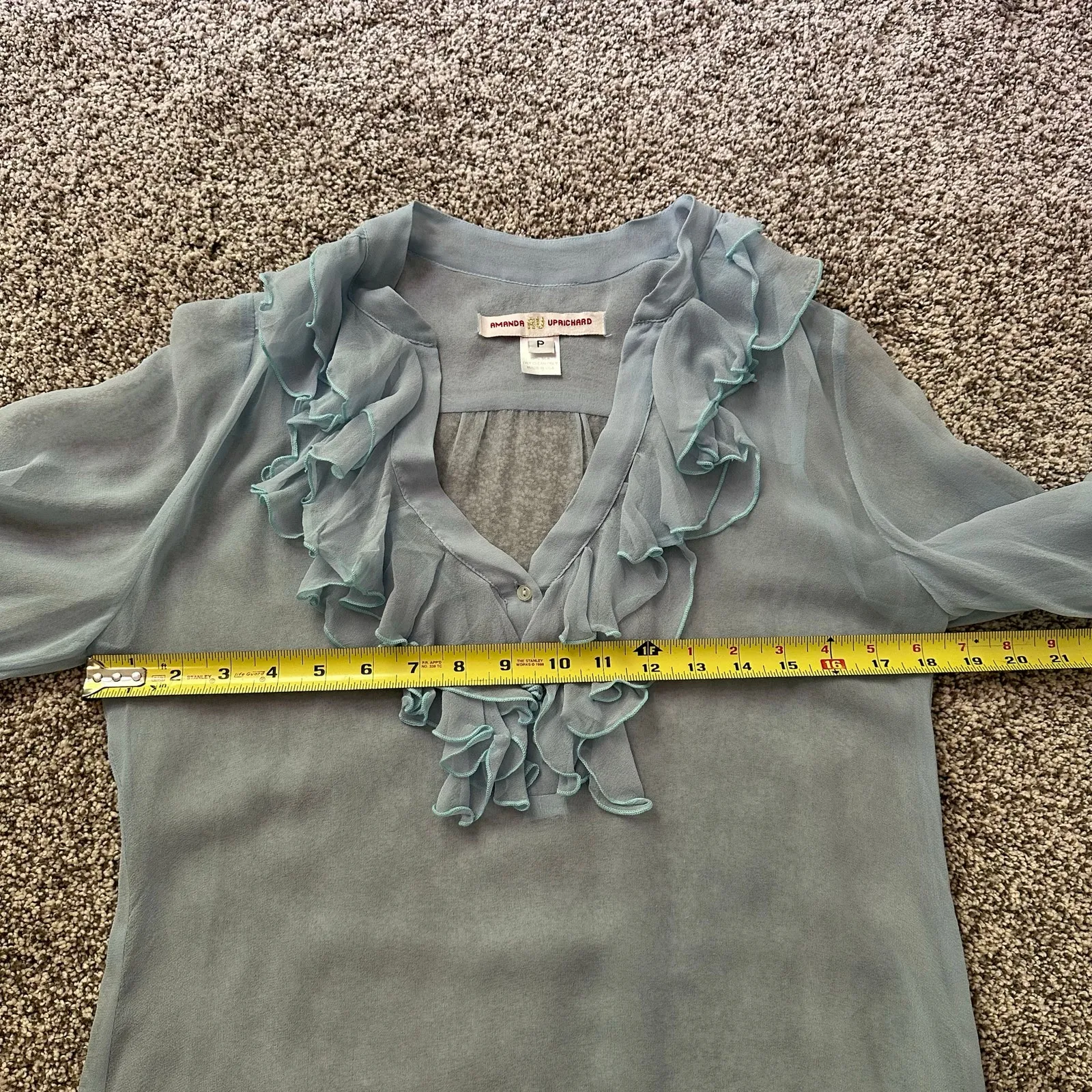 Amanda Uprichard light blue sheer silk top size P - Image 8