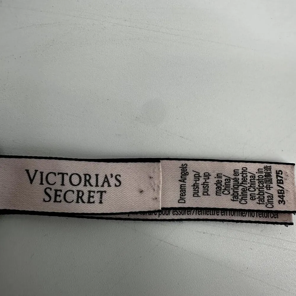 Victoria's Secret Dream Angels Push Up Bra Floral Lace Underwire Black White 34B - Image 2