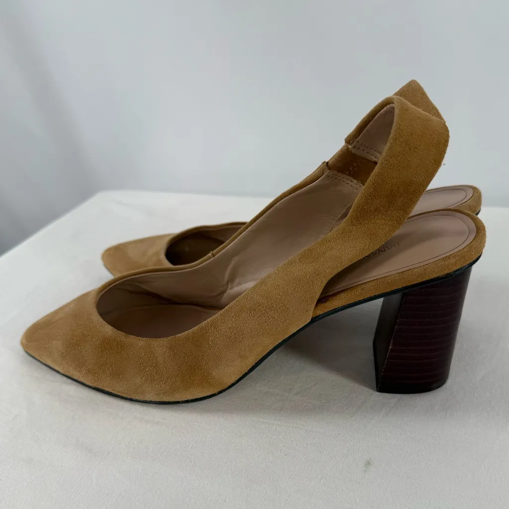Banana Republic Suede Pointed Toe Block Heel Slingback Pump in Light Brown Sz 9 - Image 6
