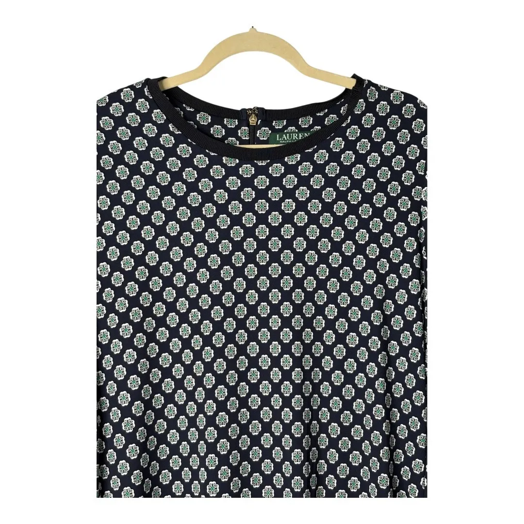 Lauren Ralph Lauren Navy‎ Blue Green Geometric Floral 3/4 Sleeve Dress Size XL - Image 5