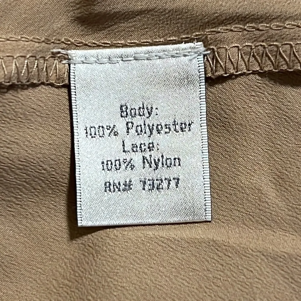 Lauren Conrad sz 12 v-neck midi dress tan black lace handkerchief hem night out - Image 8