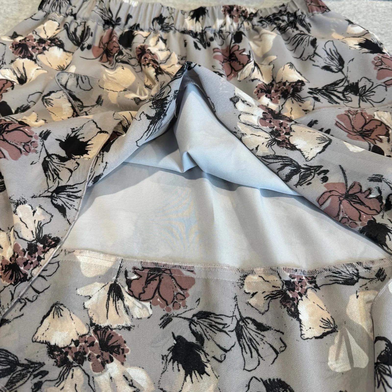 Leith Asymmetrical Hem Midi Skirt Womens S Grey Floral Elastic Waist Polyester - Image 10