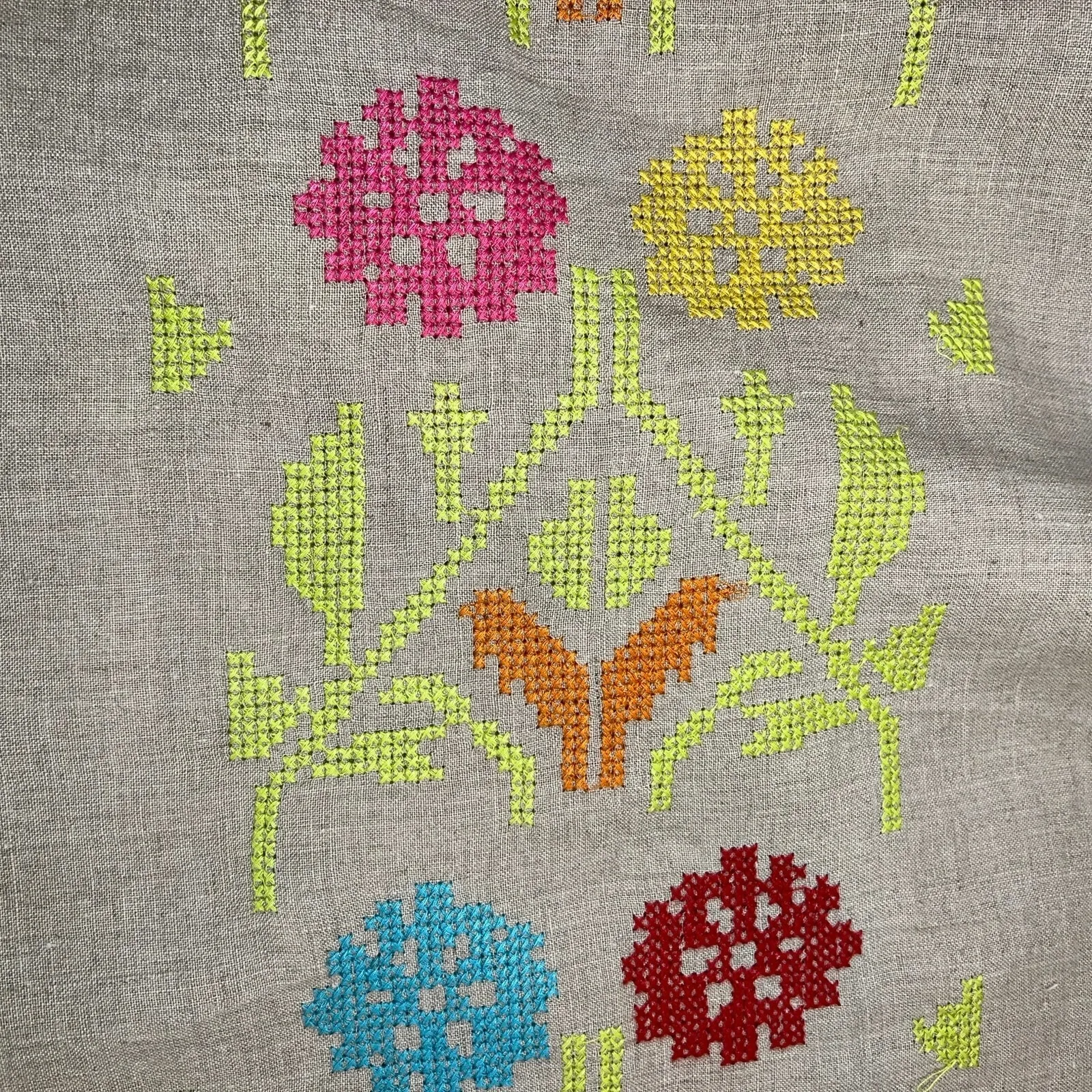 Uncle Frank Linen Cross Stitch Off Shoulder Tunic Peasant Dress Flax Size M - Image 8