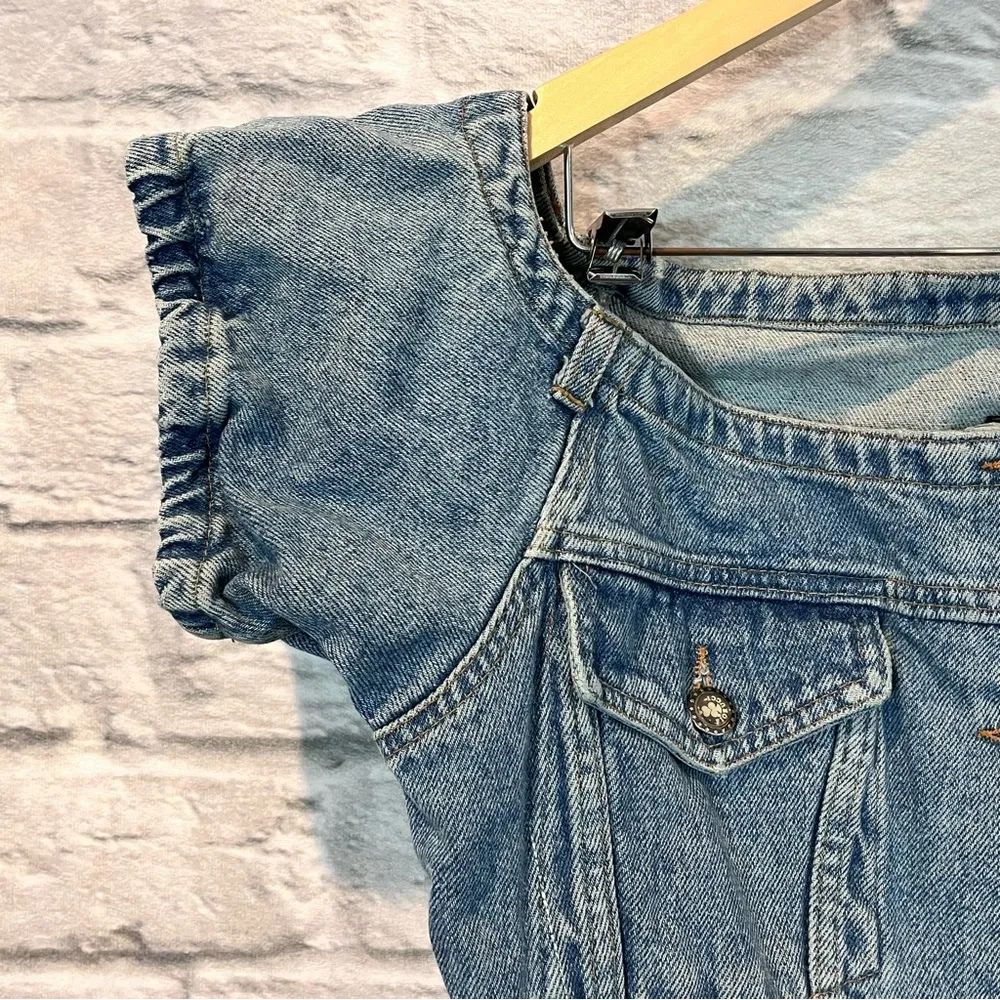 Vintage 90’s Women’s Large Fiorucci Denim Off the Shoulder Fitted Corset Top - Image 6