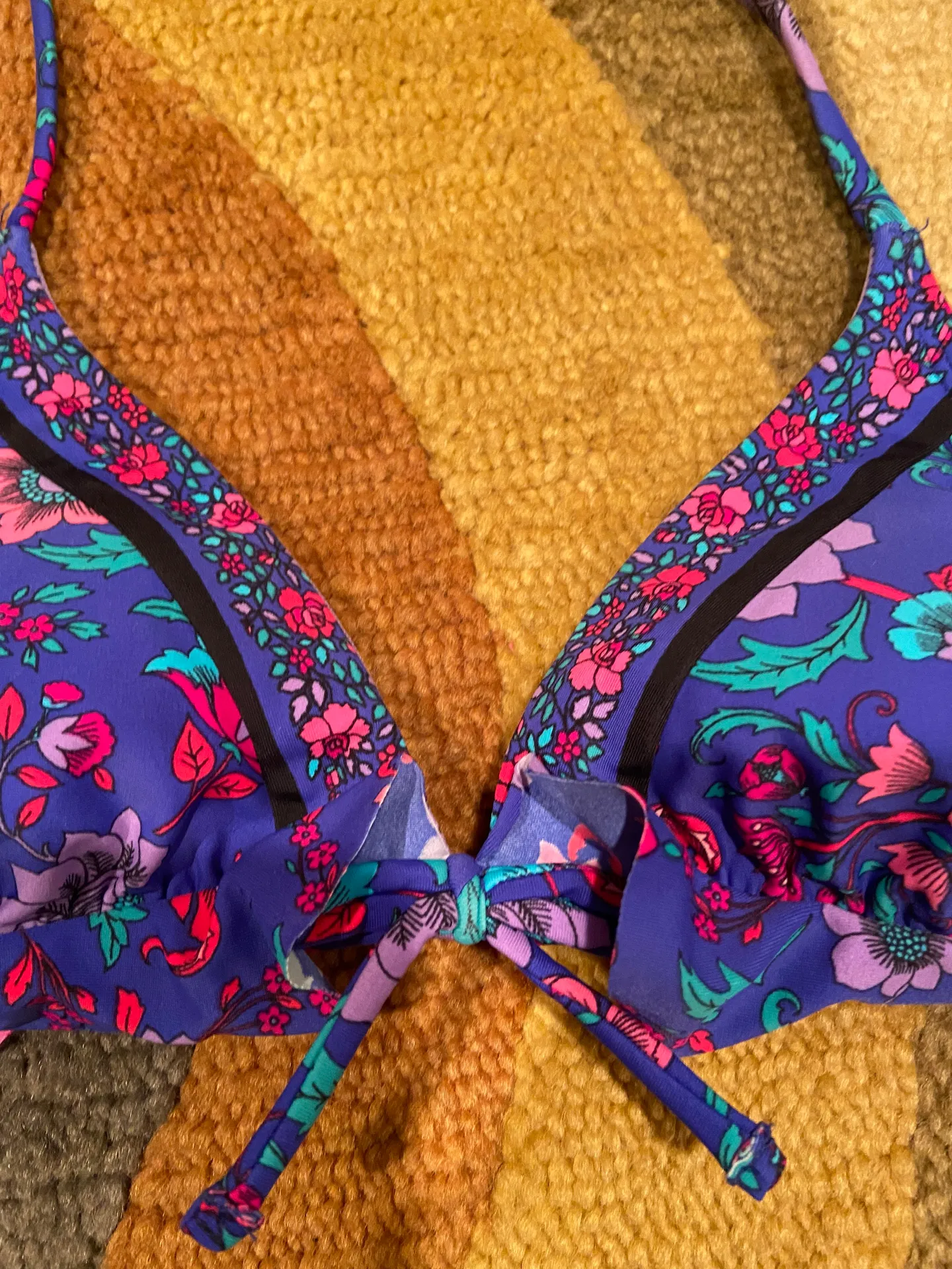 Bohemian Vintage y2k Floral Ruffle Bow Tie Triangle Bikini Top XS - Image 4