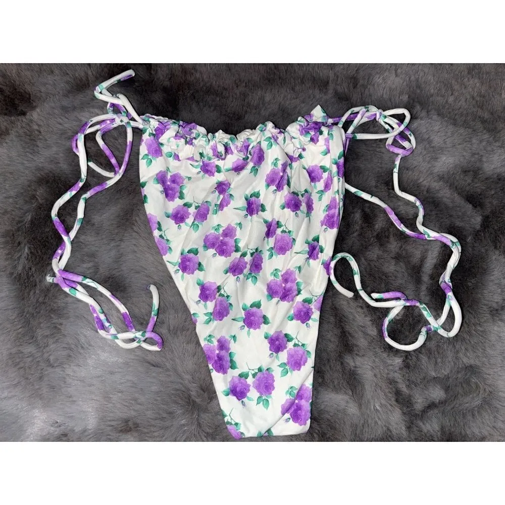 MAGDA BUTRYM Tie Side Bikini Bottom in Violet Print 42 New Womens Swimsuit White Size undefined - Image 6