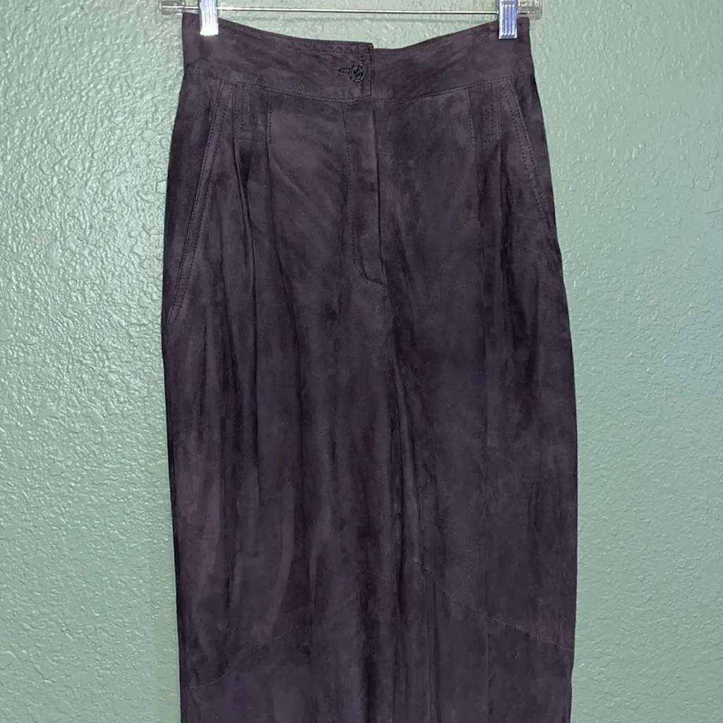 Vintage Vakko suede leather slacks • super high rise pants • 80s • made in USA Size 8 - Image 4