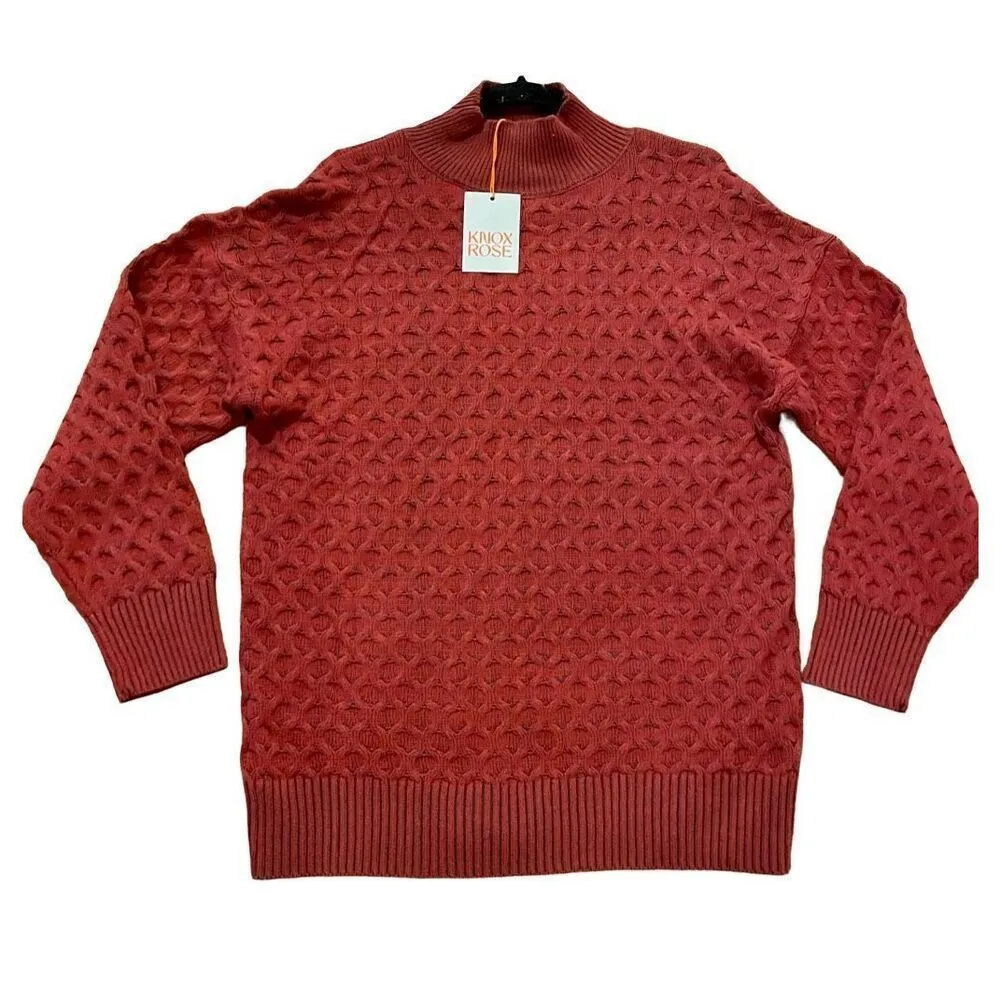 Knox rose nwt pointelle mock neck burgundy sweater m - Image 3