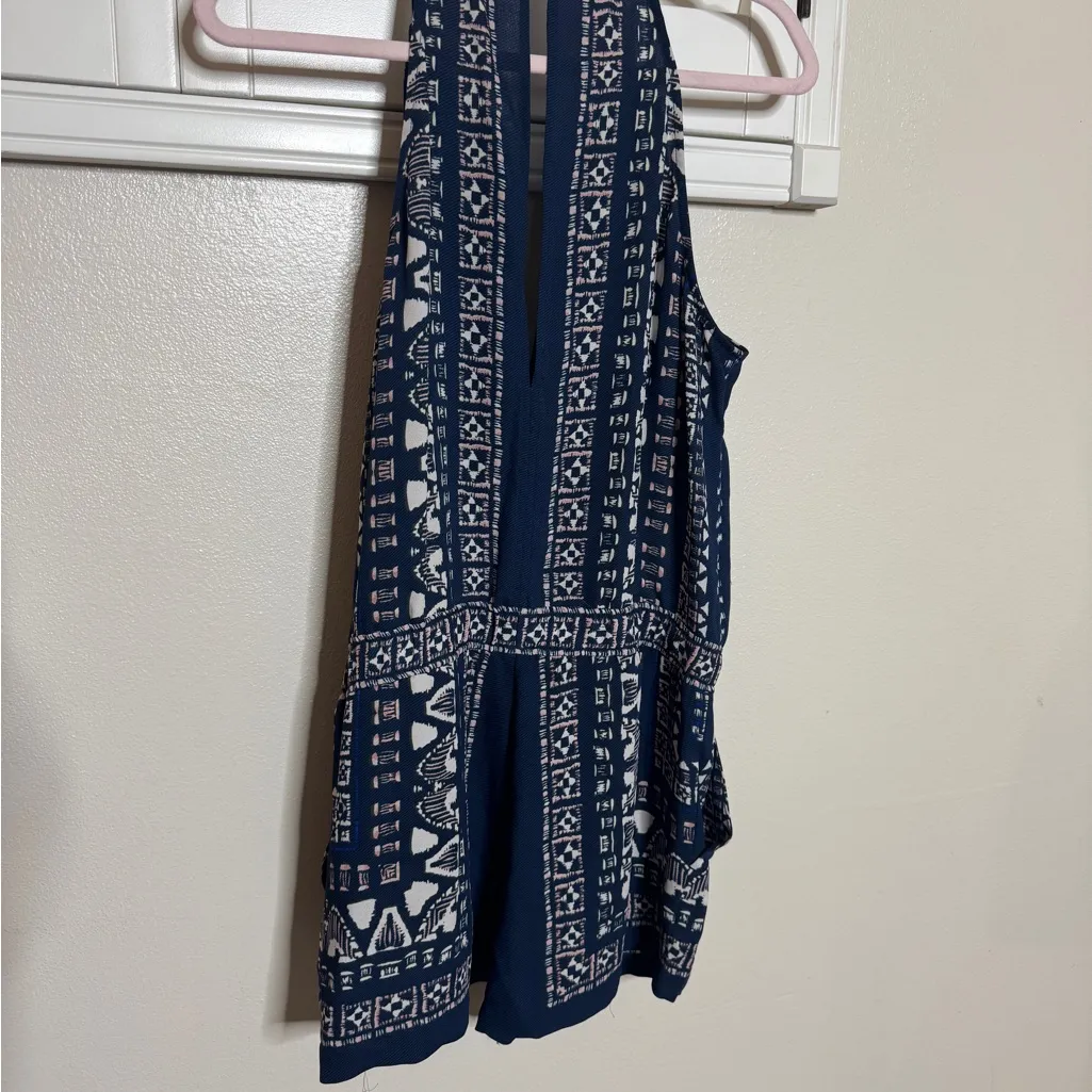 BCBG MAXAZRIA SIZE XS TYRA STORMY BLUE PRINT V-NECK ROMPER MSRP $257 - Image 4