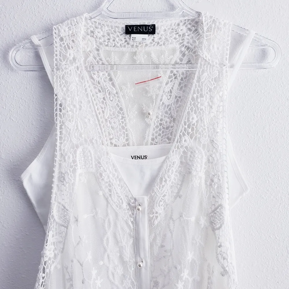 Venus  Lace Tank Top Button Down Sleeveless Blouse - Image 3