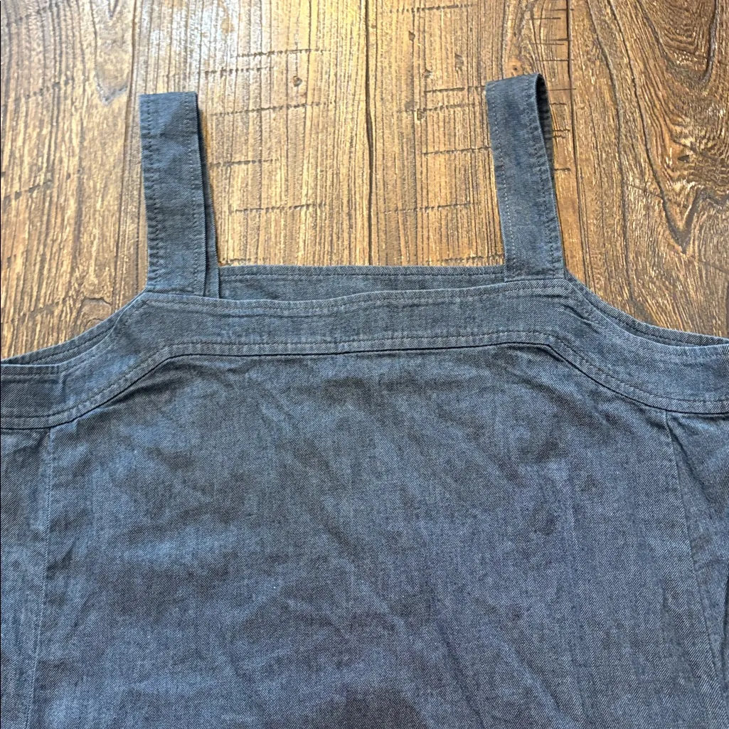 Eileen Fisher Organic Cotton Twill Square Neck Chambray Blue Dress Small EUC - Image 3