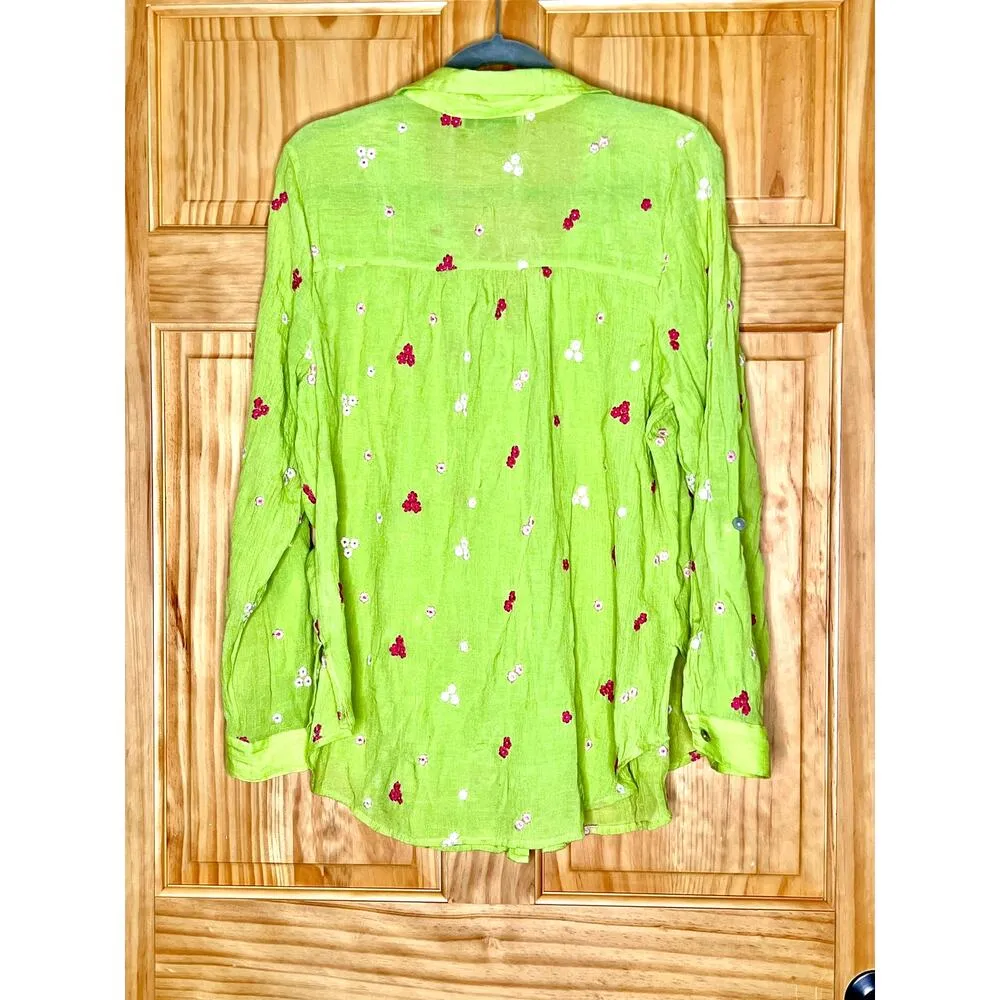 Fig & Flower women's size XL shirt greenish yellow top embroidery cottagecore Green - Image 2