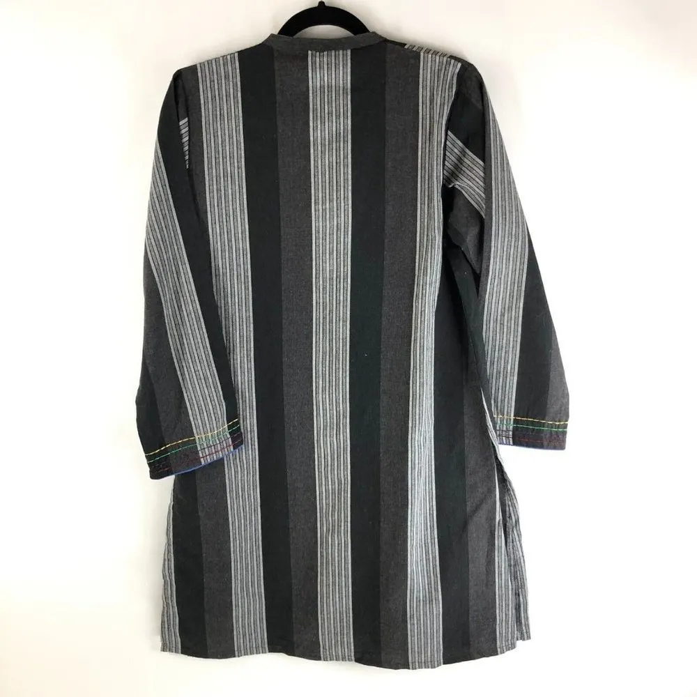 Beechtree Kurti Kurta Pakistani Striped Black Gray Colorful Size 10 - Image 3